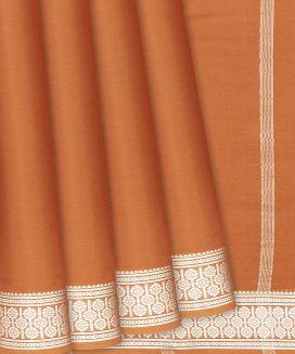 Orange Plain Mysore Crepe Silk Saree With Floral Motifs Border 
