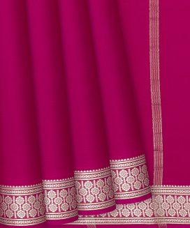 Pink Plain Mysore Crepe Silk Saree With Floral Motifs Border 
