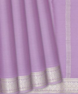 Lavender Plain Mysore Crepe Silk Saree With Floral Motifs Border 
