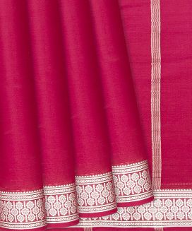Red Plain Mysore Crepe Silk Saree With Floral Motifs Border 
