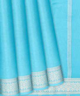 Sky Blue Plain Mysore Crepe Silk Saree With Floral Motifs Border 
