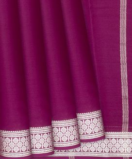 Hot Pink Plain Mysore Crepe Silk Saree With Floral Motifs Border 
