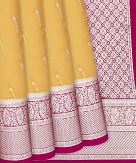 Yellow Mysore Crepe Silk Saree With Floral Buttas
