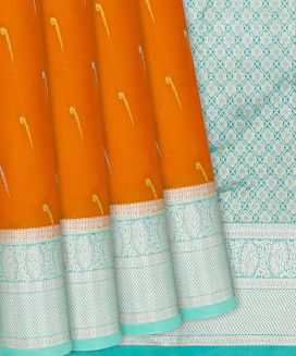 Orange Mysore Crepe Silk Saree With Buttas
