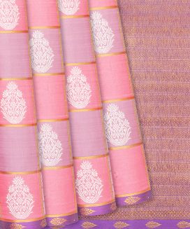 Light Peach Handloom Kanchipuram Silk Saree With Floral Buttas
