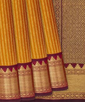 Orange Handloom Kanchipuram Silk Saree With Zari Stripes
