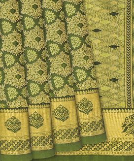 Green Handloom Kanchipuram Silk Saree With Floral Vine Motifs

