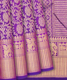 Purple Handloom Kanchipuram Silk Saree With Floral Vine Motifs
