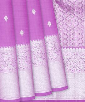 Bubble-gum Pink Handloom Kanchipuram Silk Saree With Floral Buttas
