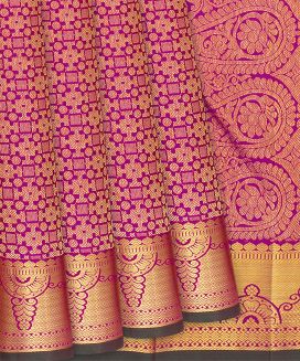 Pink Handloom Kanchipuram Silk Saree With Geometric Motifs
