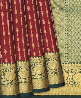 Maroon Handloom Kanchipuram Silk Saree With Mango Stripes
