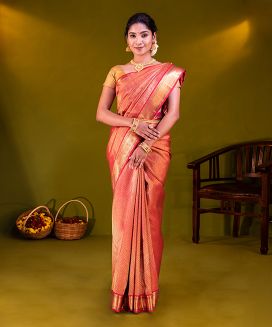 Crimson Handloom Kanchipuram Silk Saree With Kamalam Motifs
