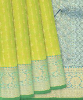 Light Green Handloom Kanchipuram Silk Saree With Mango Stripes
