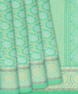 Aquamarine Handloom Kanchipuram Silk Saree With Floral Motifs
