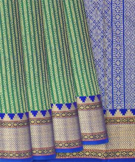 Sea Green Handloom Kanchipuram Silk Saree With Zari Stripes
