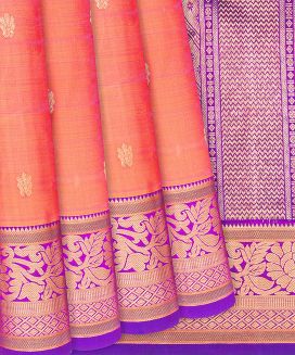 Orange Handloom Kanchipuram Silk Saree With Floral Buttas
