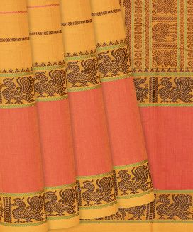 Sandal Handloom Kanchi Cotton Saree With Beldari Stripes
