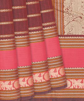 Maroon Handloom Kanchi Cotton Saree With Beldari Stripes
