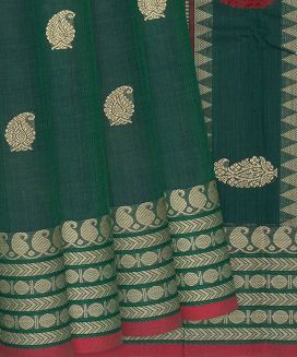 Sea Green Handloom Kanchi Cotton Saree With Mango Motifs
