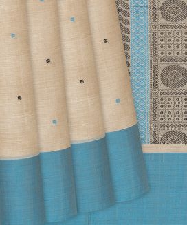 Cream Handloom Kanchi Cotton Saree With Button Motifs
