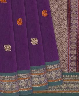 Magenta Handloom Kanchi Cotton Saree With Annam Motifs
