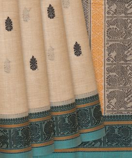 Sandal Handloom Kanchi Cotton Saree With Kalasam Motifs

