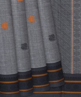 Grey Handloom Kanchi Cotton Saree With Annam Motifs
