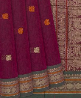 Crimson Handloom Kanchi Cotton Saree With Annam Motifs
