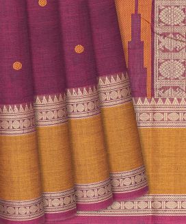Chestnut Pink Handloom Kanchi Cotton Saree With Kamalam Motifs
