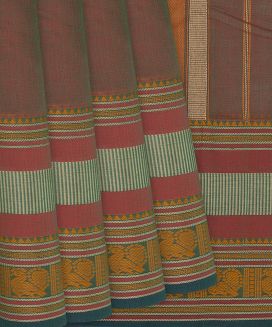 Brown Handloom Plain Kanchi Cotton Saree 
