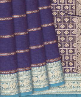 Purple Handloom Kanchi Cotton Saree With Beldari Stripes

