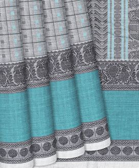 Grey Handloom Kanchi Cotton Saree With Checks
