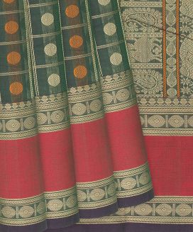 Green Handloom Kanchi Cotton Saree With Rudraksham Motifs
