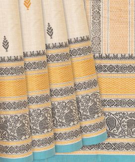 Sandal Handloom Kanchi Cotton Saree With Floral Motifs
