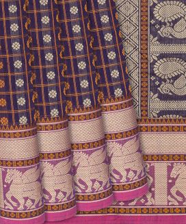 Magenta Handloom Kanchi Cotton Saree With Kamalam Checks
