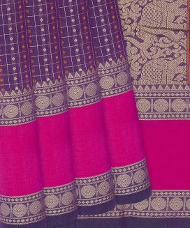 Lilac Handloom Kanchi Cotton Saree With Diamond Checks
