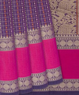 Lilac Handloom Kanchi Cotton Saree With Checks
