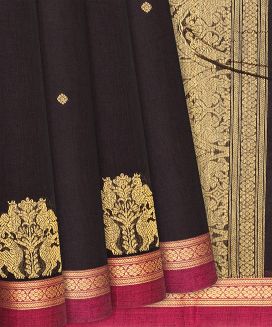 Black Handloom Kanchi Cotton Saree With Annam Motifs
