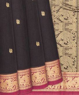 Black Handloom Kanchi Cotton Saree With Annam Buttas
