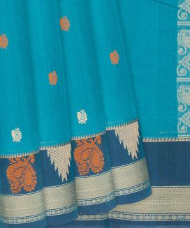 Sky Blue Handloom Kanchi Cotton Saree With Annam Motifs
