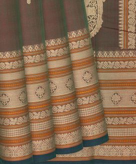 Brown Handloom Kanchi Cotton Saree With Floral Motifs
