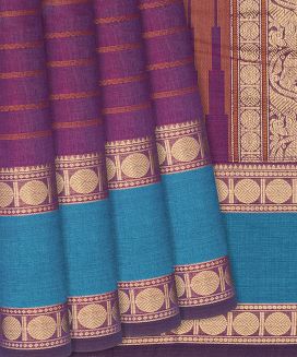 Purple Handloom Kanchi Cotton Saree With Stripes
