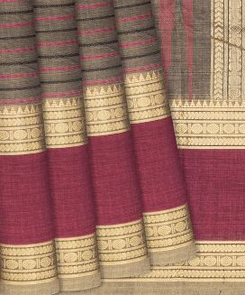 Grey Handloom Kanchi Cotton Saree With Stripes
