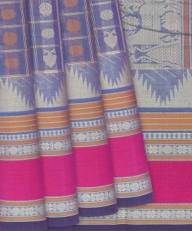 Purple Handloom Kanchi Cotton Saree With Gandaberunda Checks
