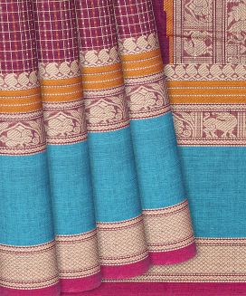 Pink Handloom Kanchi Cotton Saree With Dotted Checks
