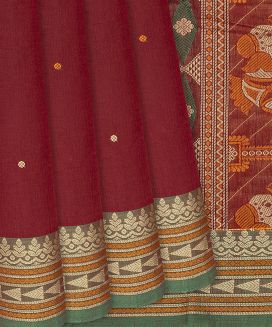 Crimson Handloom Kanchi Cotton Saree With Buttas
