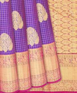Purple Handloom Kanchipuram Silk Saree With Zari Checks
