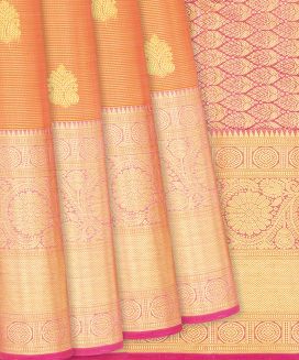 Orange Handloom Kanchipuram Silk Saree With Mango Buttas
