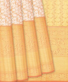Peach Handloom Kanchipuram Tissue Silk Saree With Floral Motifs
