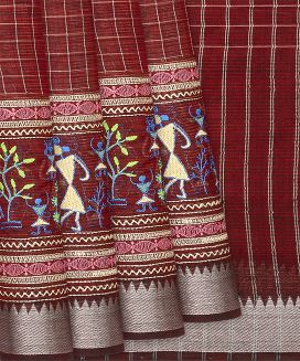 Maroon Handloom Chirala Cotton Saree  With Embroidery
